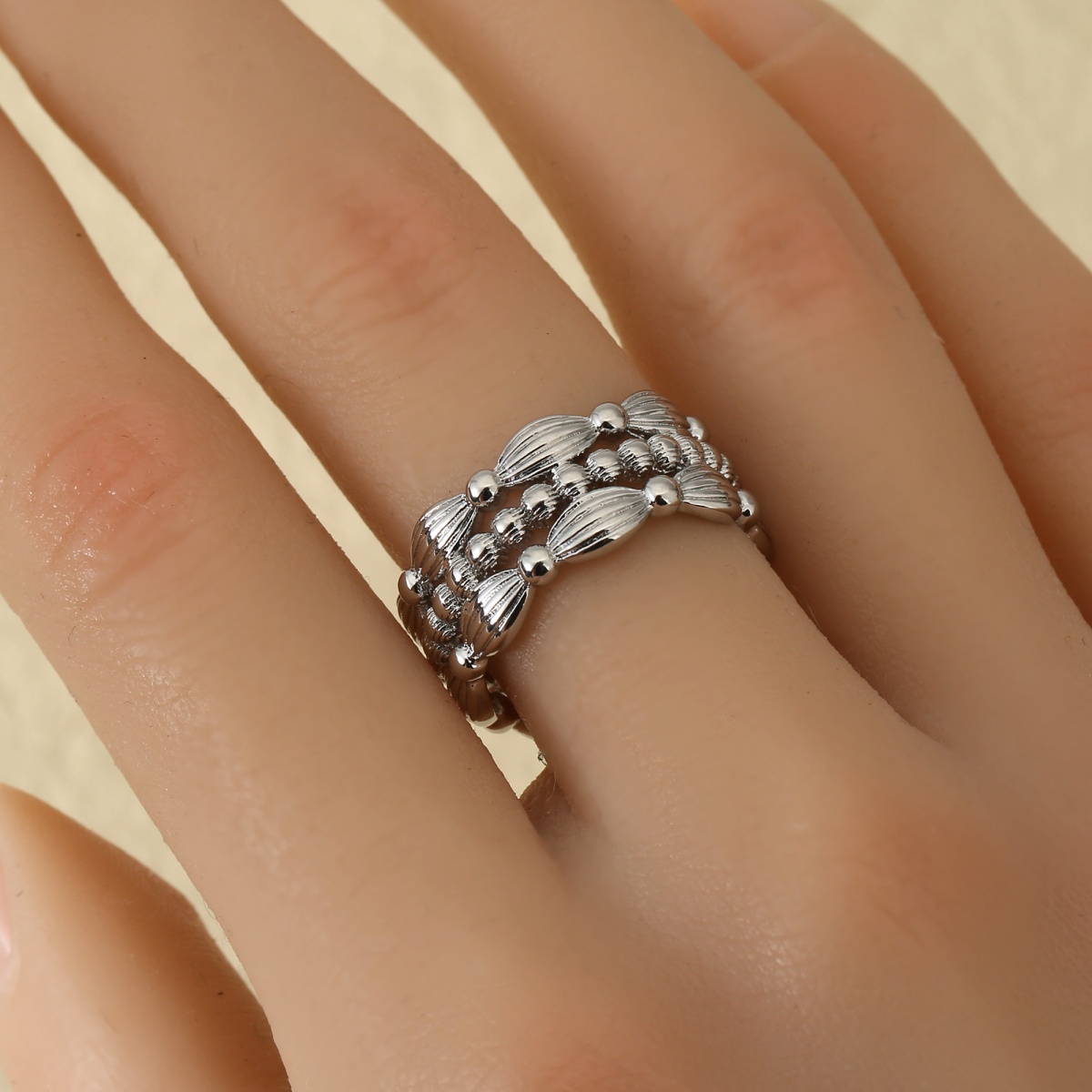Unisex Copper Adjustable Open Ring with Lace Ribbon, Fashionable